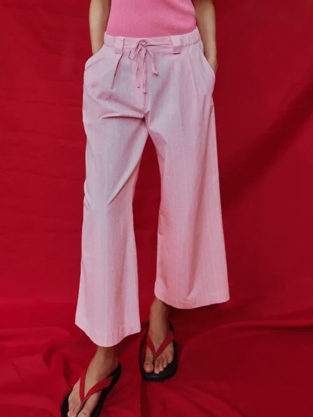 Zara Light Pink Wide-Leg Drawstring Pants. POP
